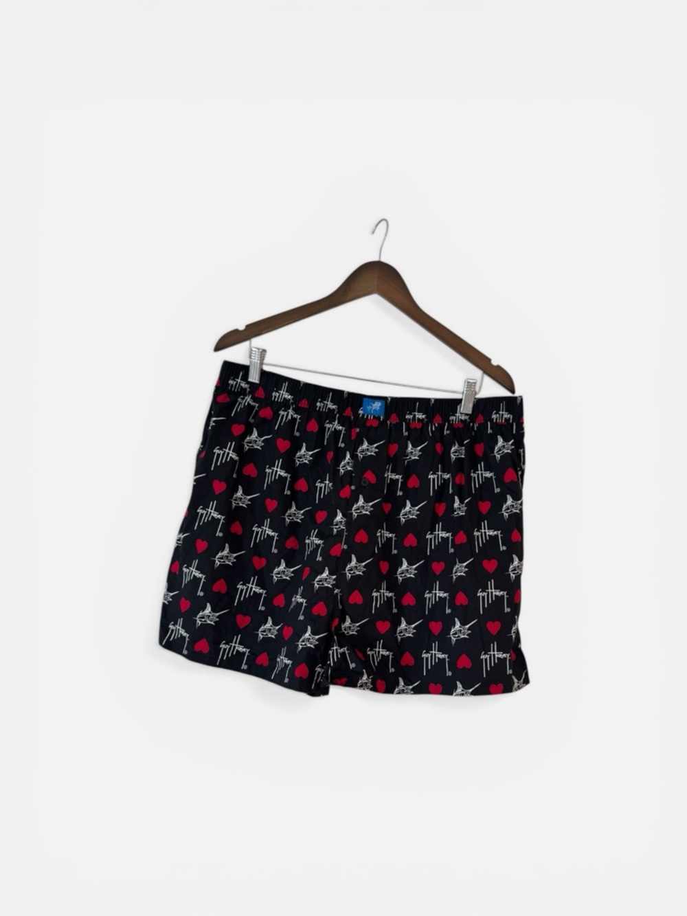 Guy Harvey Black Boxer Briefs with Red Heart & White Graphic Pattern